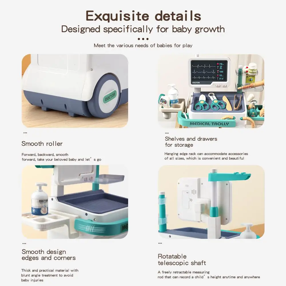 Children's little doctor play toy boys and girls puzzle over family parent-child games measure height wheel push-pull sliding 3