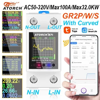 100A Tuya WiFi Din rail power energy meter AC50-320V smart electric meter digital display monitor voltage curve ammeter GR2PW