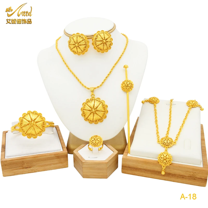 Aniid Parure de bijoux florale dorée 6 pièces 5