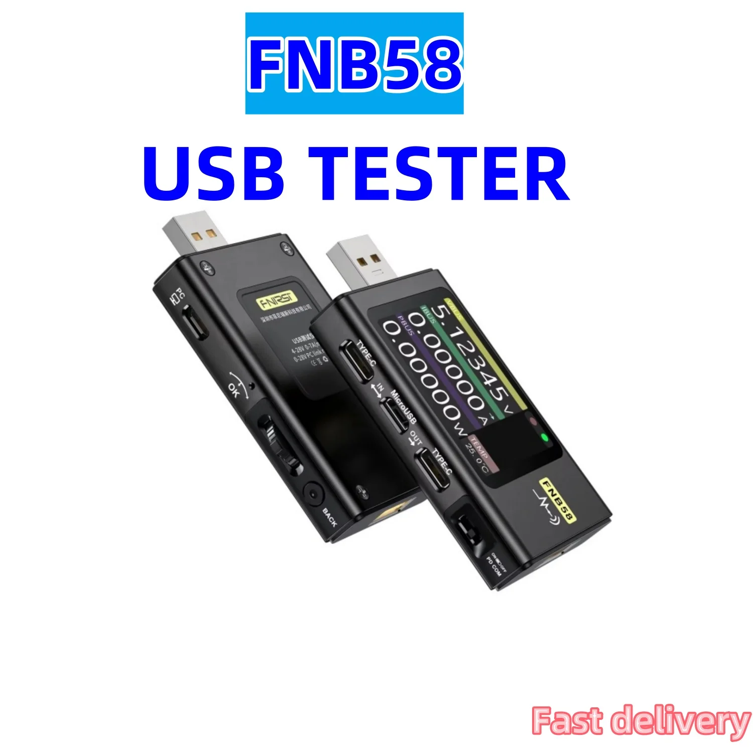 FNIRSI-FNB58 Tester di tensione della capacità del grilletto misurazione dell'ondulazioneUSB TYPE-C voltmetro amperometro rileva