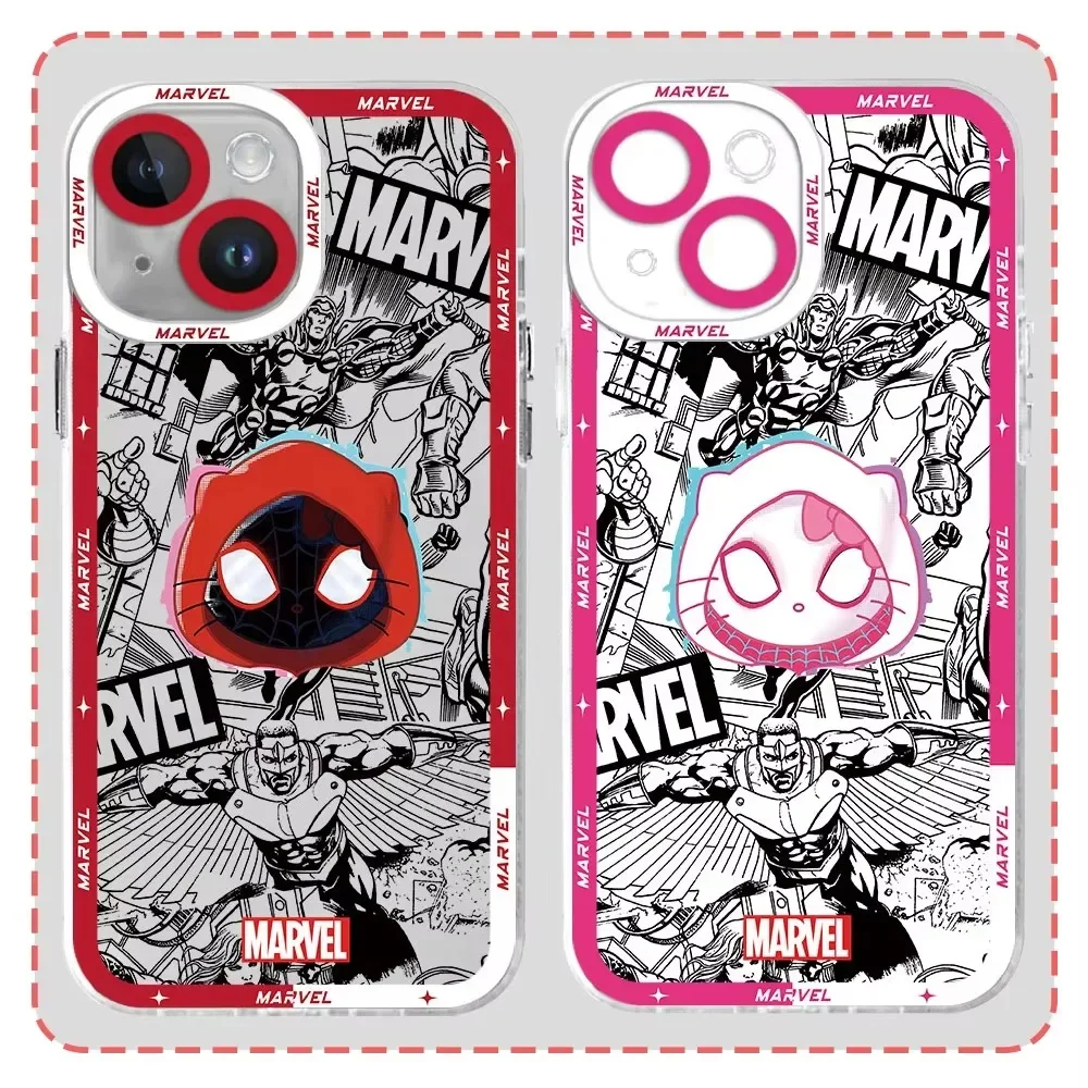 Spider Man Hello Kitty Phone Case For iPhone 16 Pro Max 15 14 Plus 13 12 11 Pro XR XS X 8 7 SE 2020 Soft Silicone Clear Cover