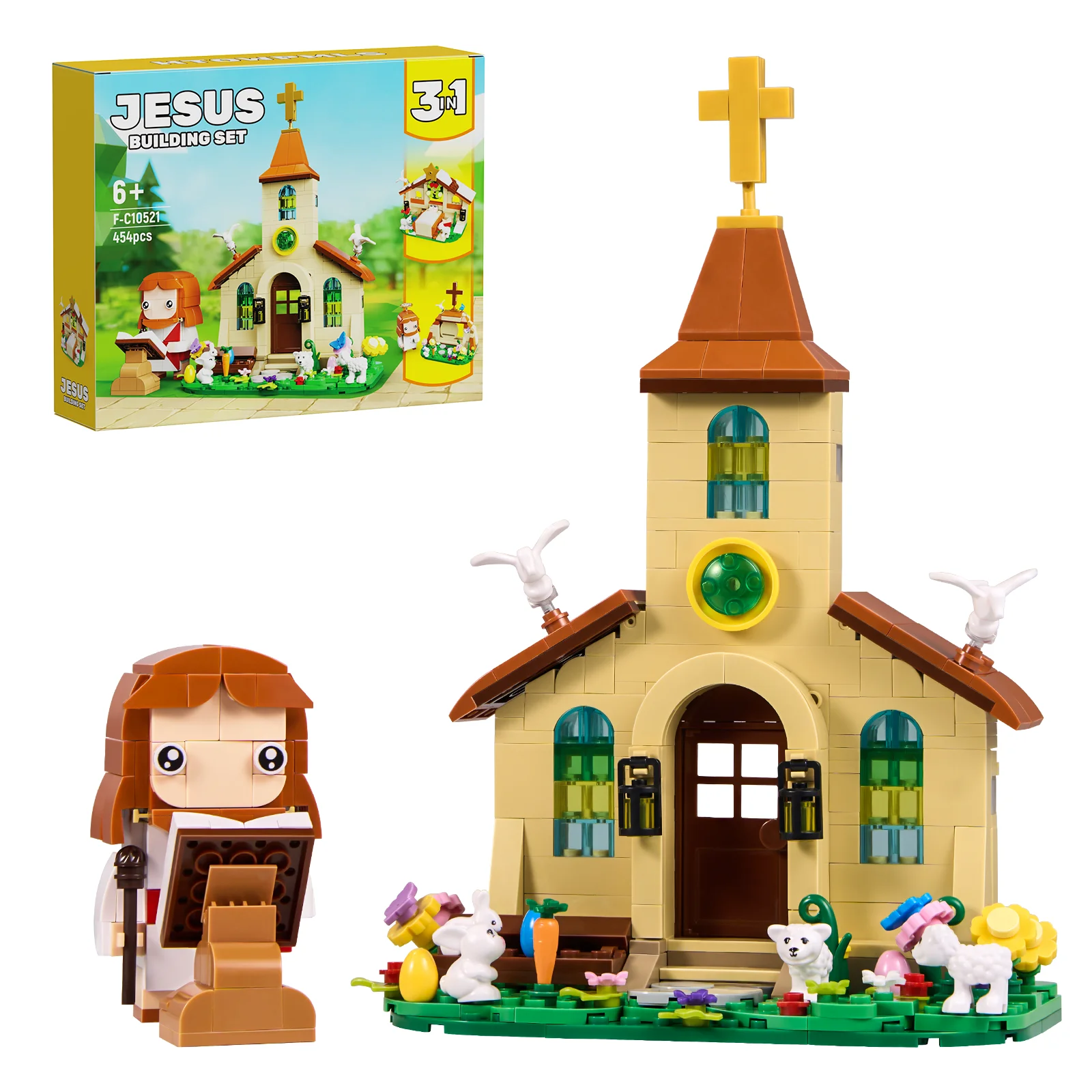 3 in 1 Jesus Building Blocks Set Easter Nativity Scene Model Religious Home Decor ation Room Decor Desktop Display Christian Gifts