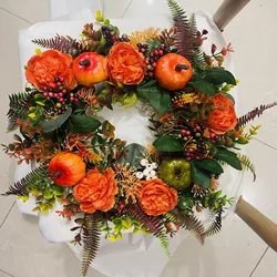 Fall Peony and Pumpkin Sunflower Wreath Festival Celebration Thanksgiving Round Wreath Autumn Front Door Home Farmhouse Decor