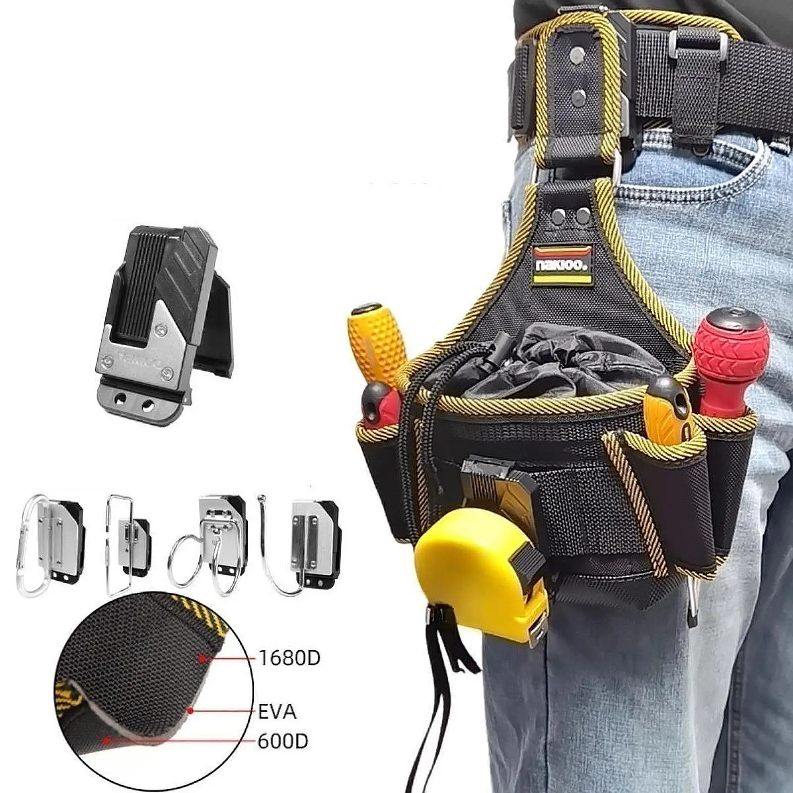 Easily Clip Tool Pouch Belt Bag Travel Versatile Organizer Lightweight Waist Bag Black Oxford Cloth for Electrician Construction