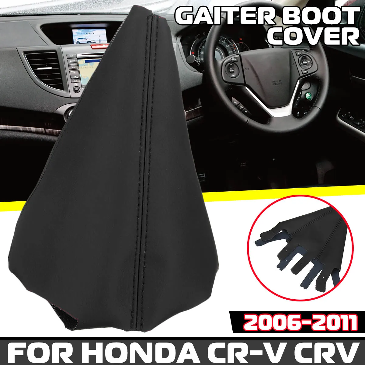 

PU Leather Car Gear Shift Collars White/Black Stitching For Honda CR-V CRV 2006-2011 Shifter Knob Gear Shift Boot Cover Gaiter