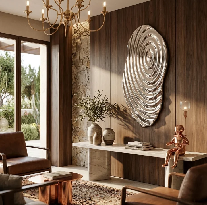 Premium Mirror-Finish Stainless Steel Water Ripple Wall Decor for Home & Hotel, bedroom, villa, shop, hotel wall