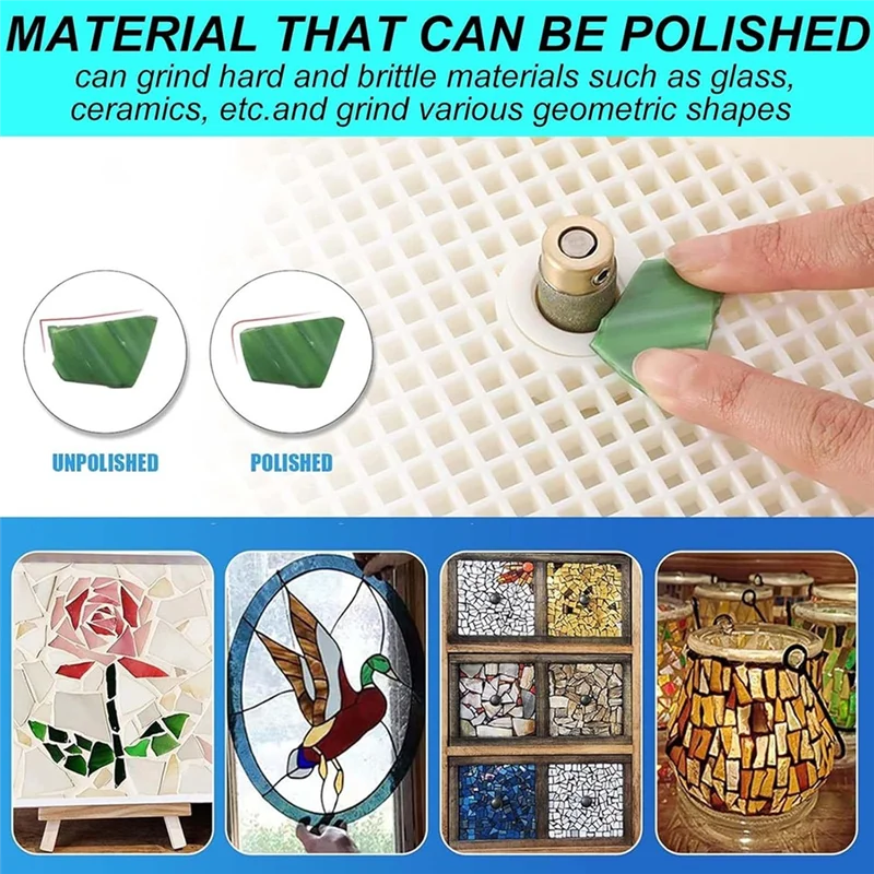 

IALJ-Dual-Layer Stained Glass Grinder,With 4 Size Diamond Grind Bits Extended Splash Guard Prevents For US Plug Compatibility