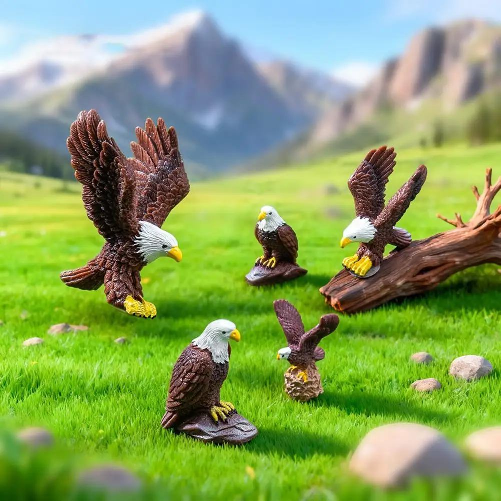 Resin Ornament Nature-inspired Resin Miniature 6pcs Mini Eagle Figurines Resin Eagle Ornaments Collectible Fairy Garden for Diy