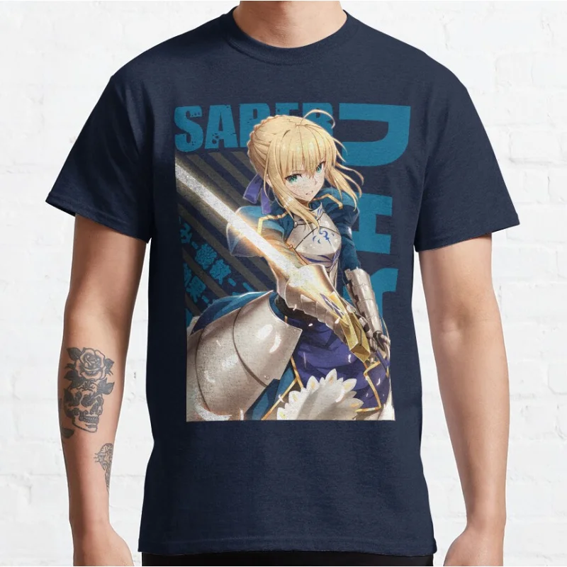 Cute Anime Saber Kawaii Video Game Fate Stay Night Short-Sleeve Crewneck T-Shirt for Men Large Size Adult Tops S-6XL