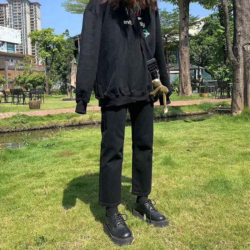 

Jeans Women High Waist Ankle-length College Simple All Match Classical Fashion Spring Autumn Korean Style Straight Trousers Ins