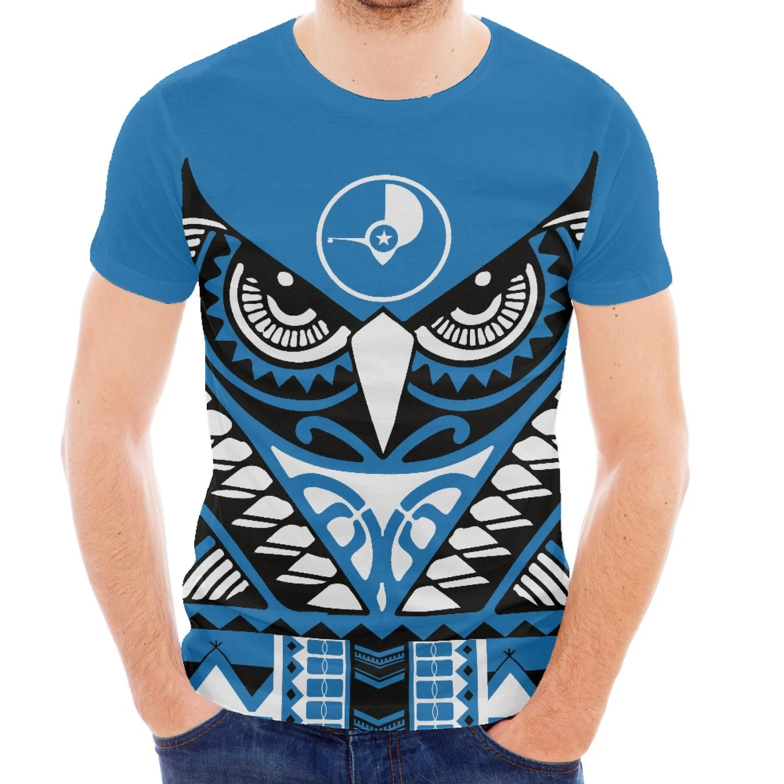 

Summer 2022 Bohemian Owl Print European and American Slim Fit round Neck Short Sleeve T-Shirt Multicolor Versatile Men's Top