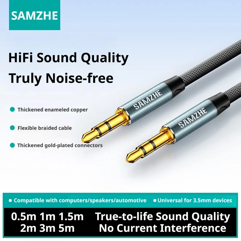 Cable auxiliar SAMZHE de 3.5mm, cable de audio auxiliar macho a macho de 3.5mm, cable de audio jack 3.5 para teléfono, coche, auriculares, altavoz, MP3