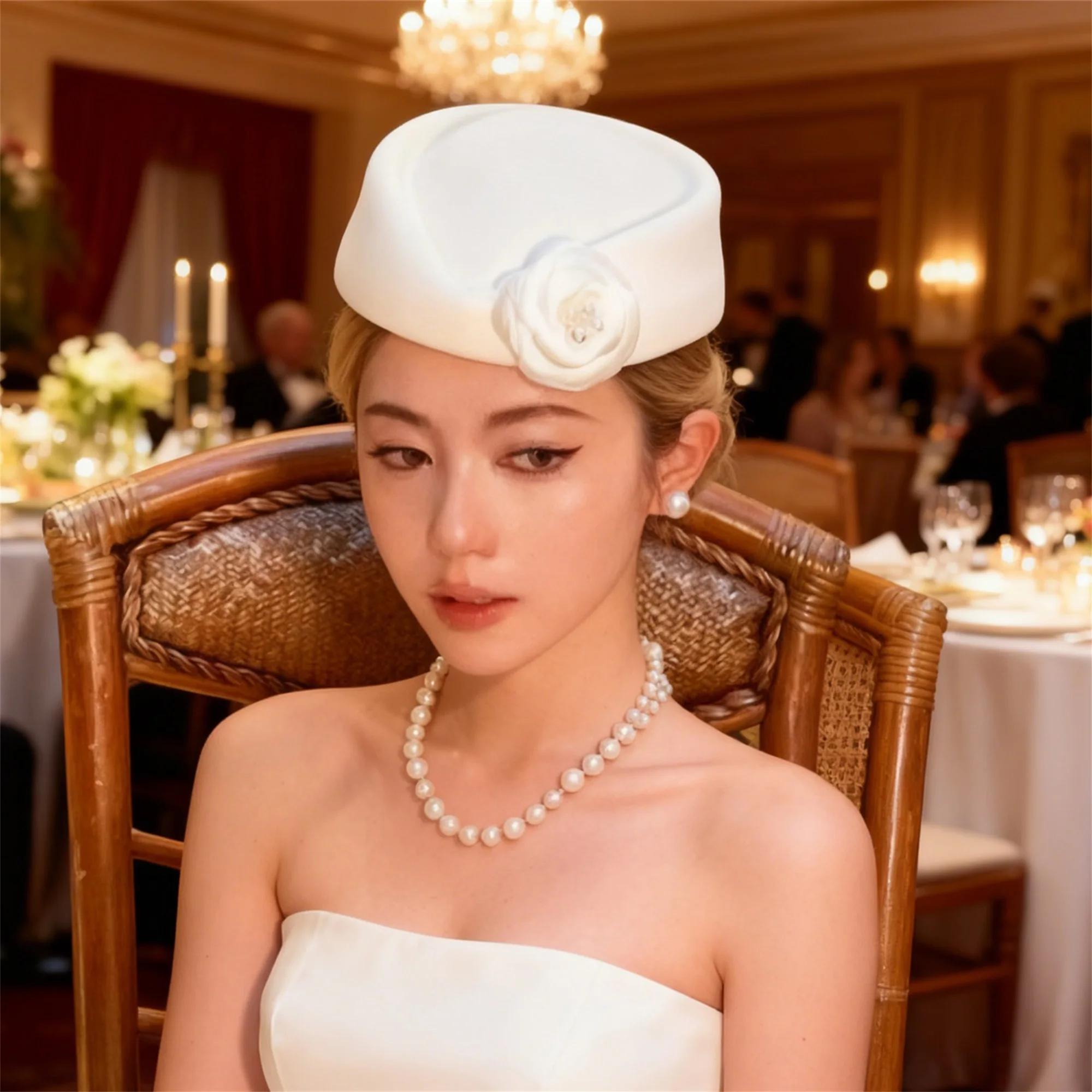 قبعة مخملية أنيقة مع زخرفة اللؤلؤ، قبعة رسام على الطراز الفرنسي العتيق، أغطية رأس عصرية للسيدات #2