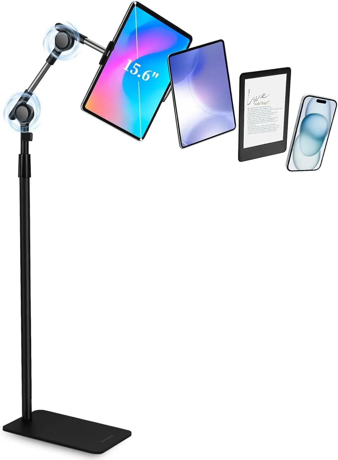 

Adjustable Tablet Floor Stand with Double Locking Gears, 63" Height, Stable Base for iPad Kindle Phone Monitor