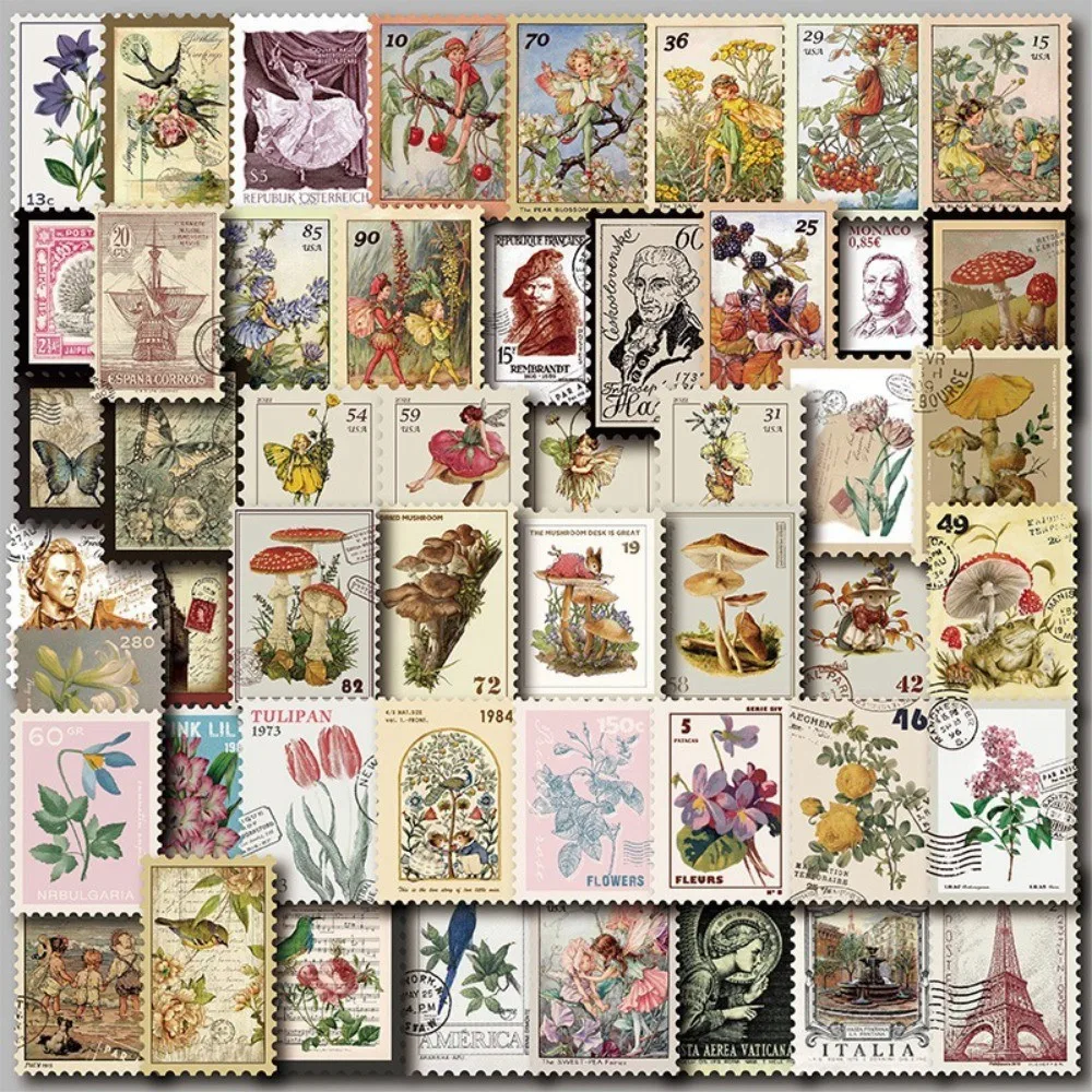 50Pcs Vintage Landscape Stamp Stickers Hand Drawn Oil Painting Style Journal Decals for Girls DIY Decor Giajar Sticker Store