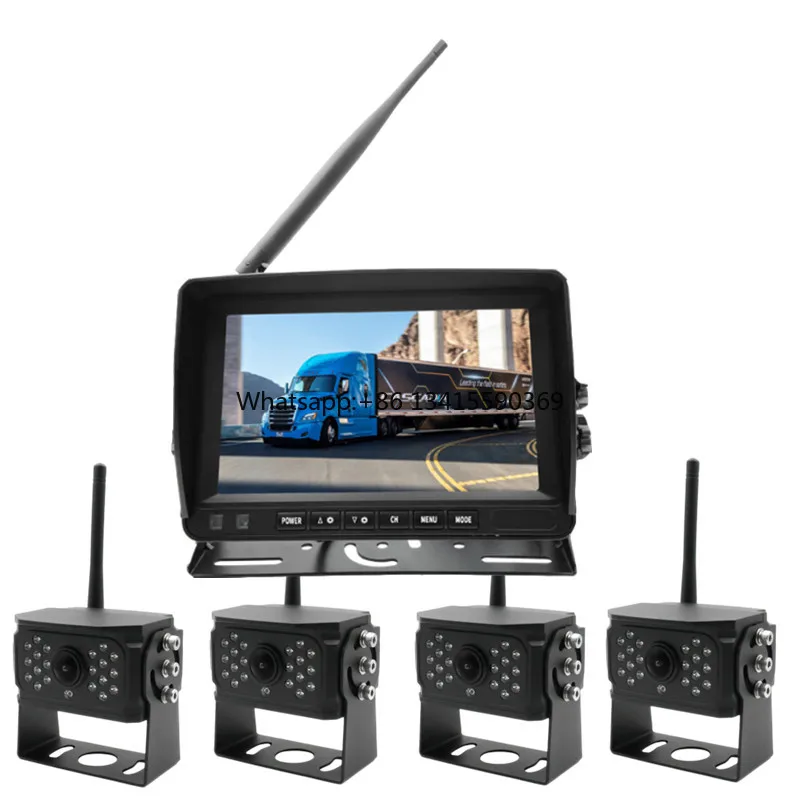 Monitor quad-view AHD IPS da 7 pollici Sistema di telecamere wireless con vista a 360 gradi a 4 canali Telecamera inversa DVR per schermo diviso per autobus camion