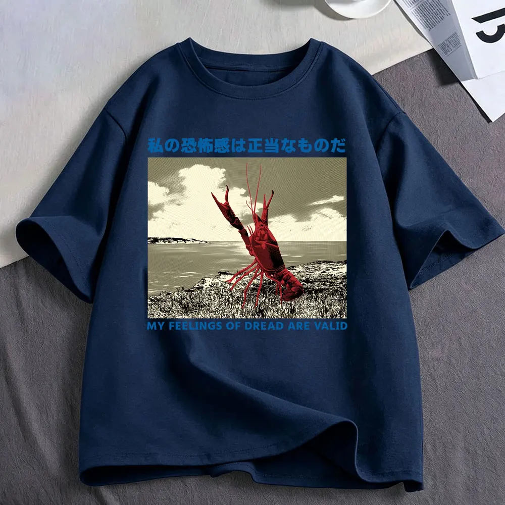 My Feelings Of Dread are valid Funny Japanese Crawfish Ocean Scene T Shirts Men's Clothing Fashion Cotton Short Sleeve T-shirts