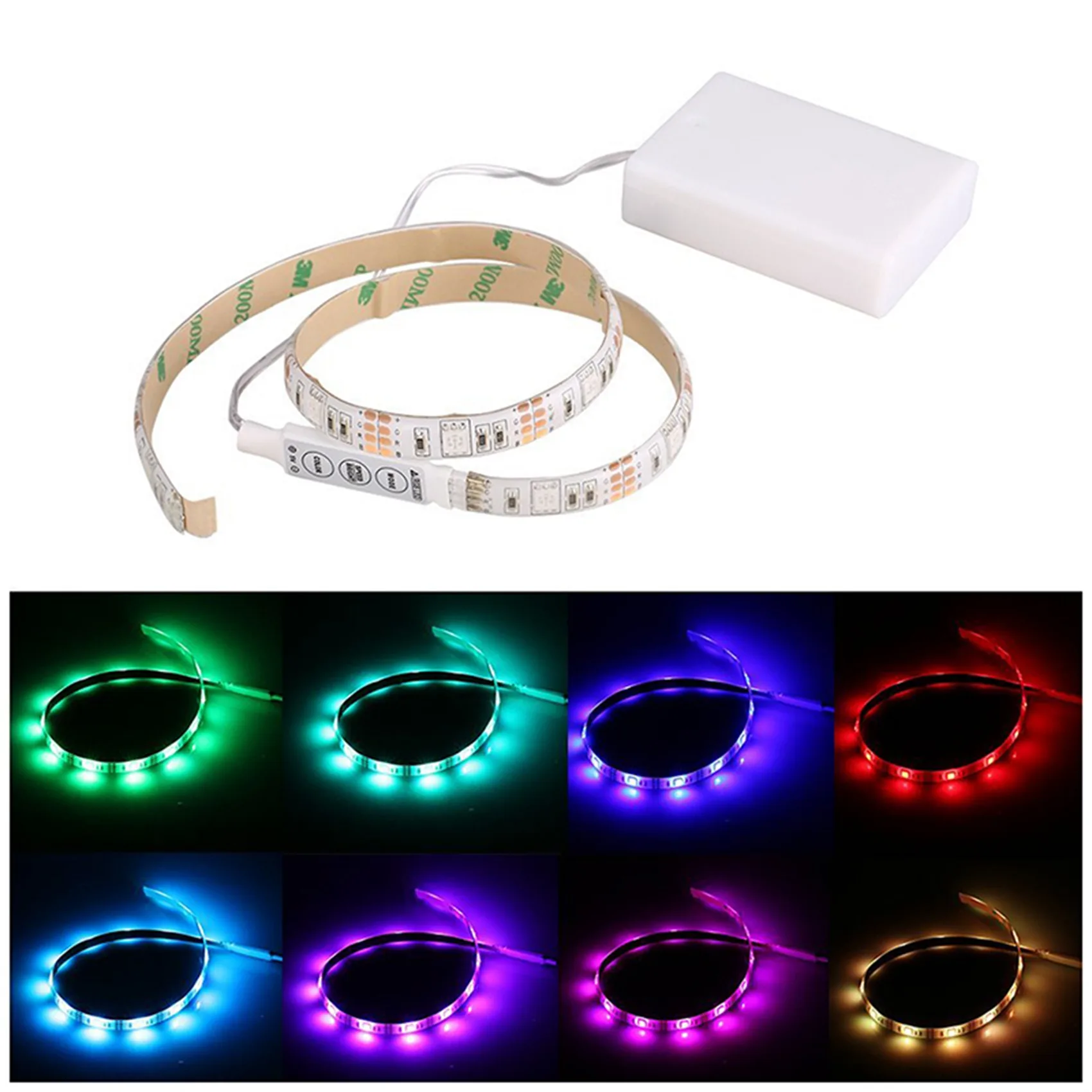 ABUN-2X RGB Strip Lampu LED Fleksibel Tahan Air IP65 15LED DC5V Dengan Pengontrol Bertenaga Baterai, Pita LED (0.5M)