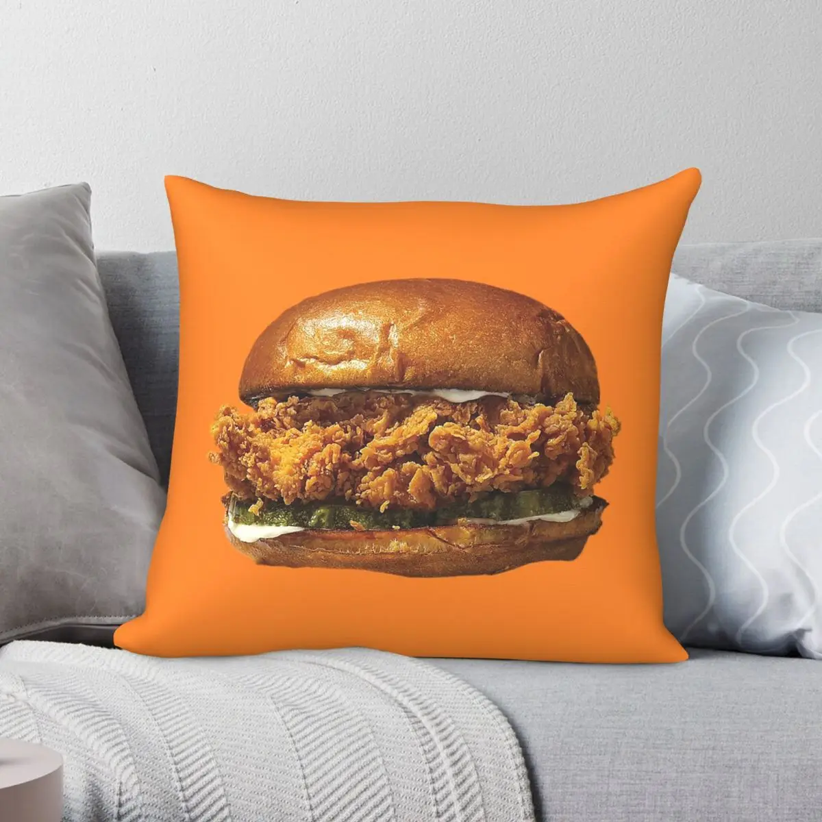 Popeyes Chicken Sandwich Square Pillowcase Polyester Linen Velvet Printed Zip Decor Throw Pillow Case Car Cushion Cover
