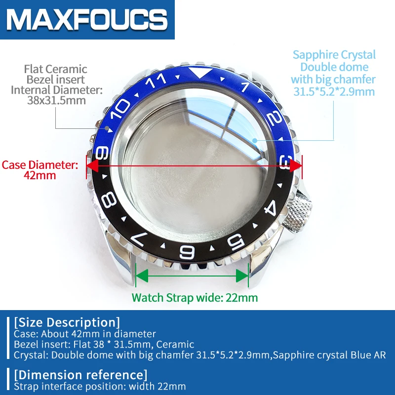 Stainless Steel Watch Case Shiny for SKX007 Sapphire Glass Double dome Bezel Insert Watch Parts