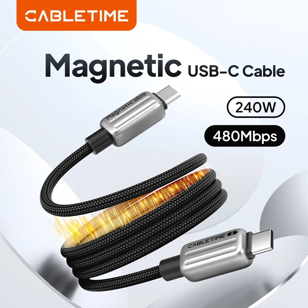 

CABLETIME Магнитный кабель USB C PD 240 Вт PD3.1 Кабель типа C Кабель для зарядного устройства USB C Шнур для быстрой зарядки для iPhone 15 Ноутбук Samsung