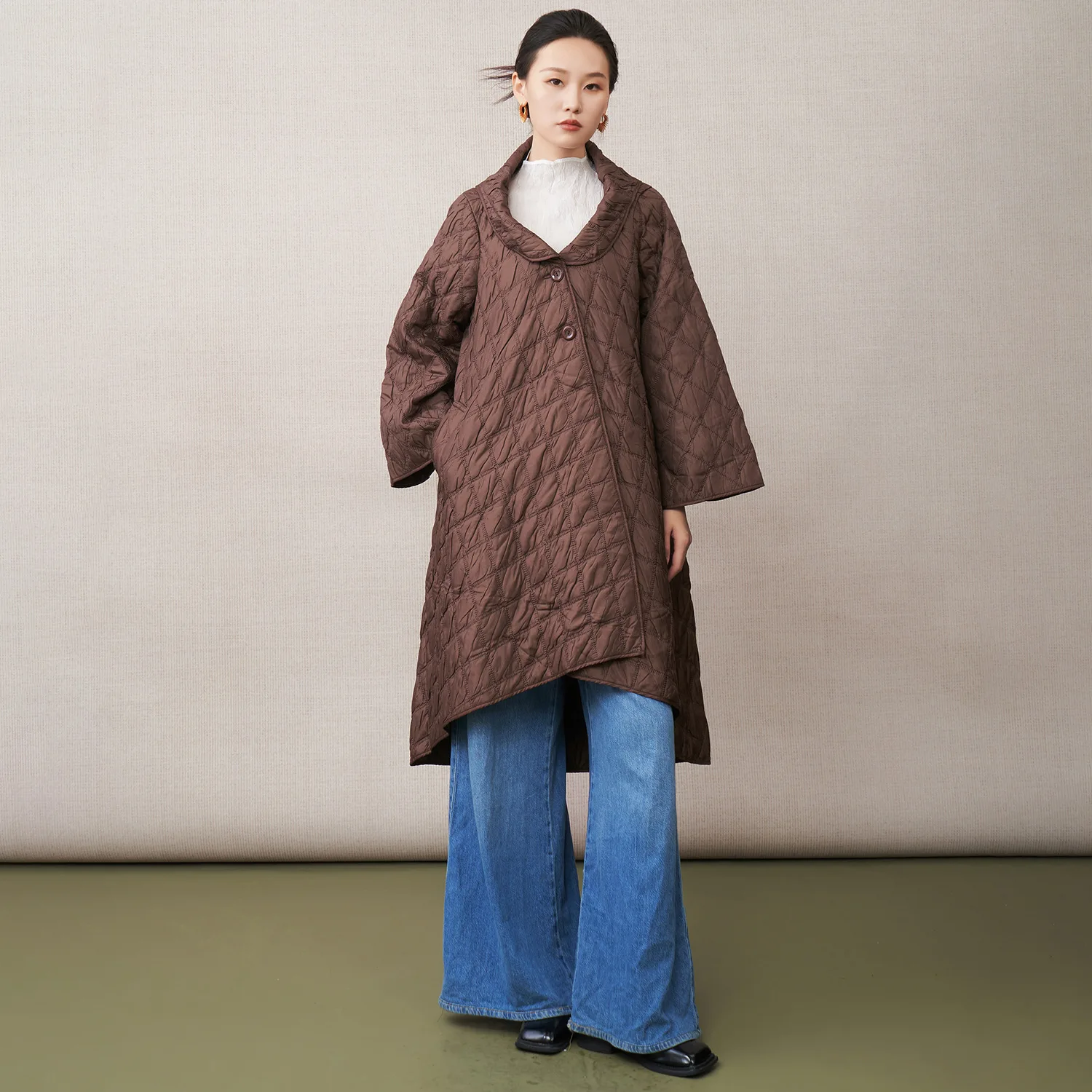 

Miyake Pleated Cotton Coat Jacket Women Winter Medium-length Irregular Loose Loose Versatile Cotton Jacket Warm Cotton Clothing