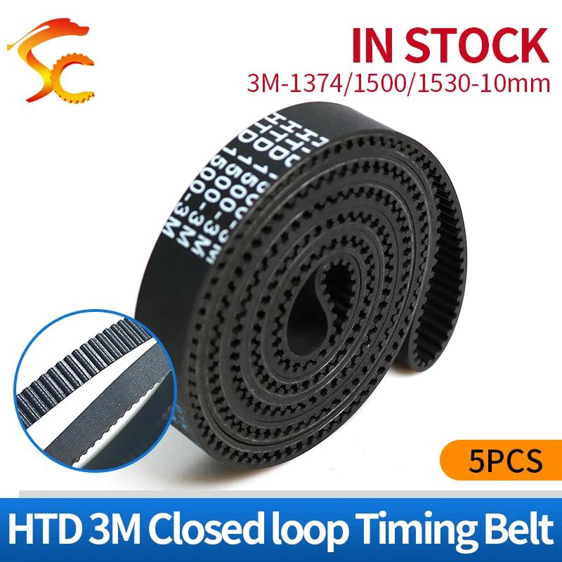 5PCS HTD 3M rubber transmission belt 1374 1500 1530 3M width 10mm teeth 458T 500T 510T Length 1500mm HTD3M belt HTD1500-3M