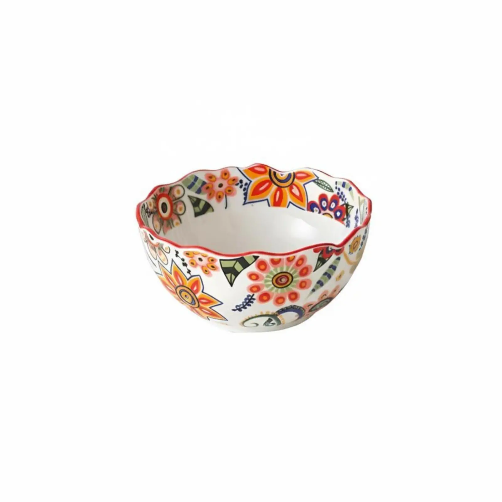 Nordic Floral Ceramic Dinnerware Set, Hand-Painted Deep Plate, Rice Bowl, Fish Plate, Soup Plate, Glazed Finish, view 5