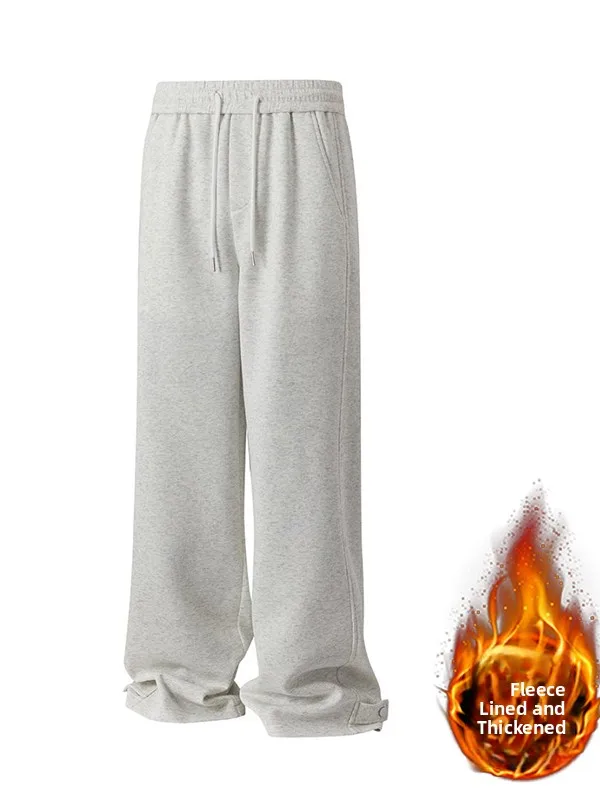 

Thiened Long Velvet Cotton Fce Men's Winter Warm Casual Pants Wide Leg Knife Straight Cut Youth Sweatpants