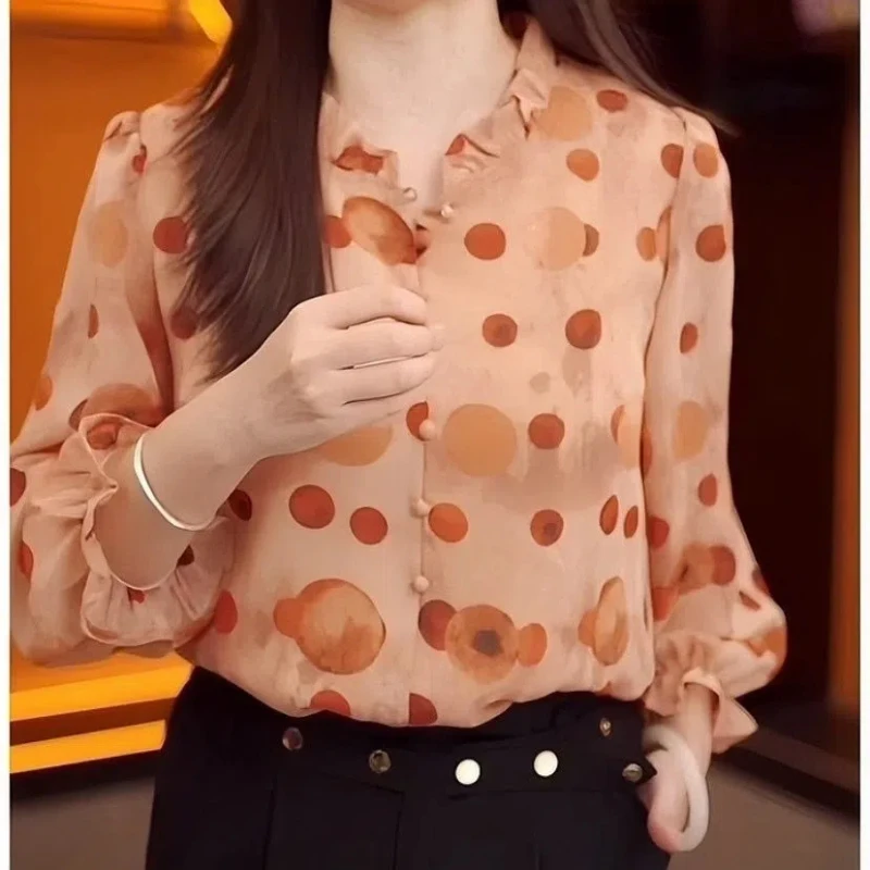 Spring New Shirt Women's Mushroom Seven Sleeve Western Printed Fashion Versatile Top