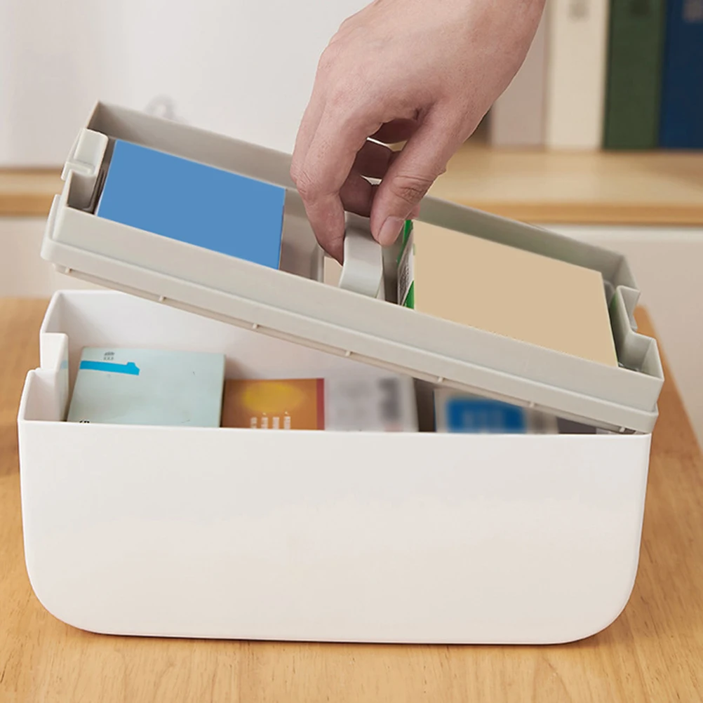 

Plastic First Aid Kit Double Layer Medium 5235 Brown Portable Multi-Functional Medicine Storage Box for Home Office Outdoor