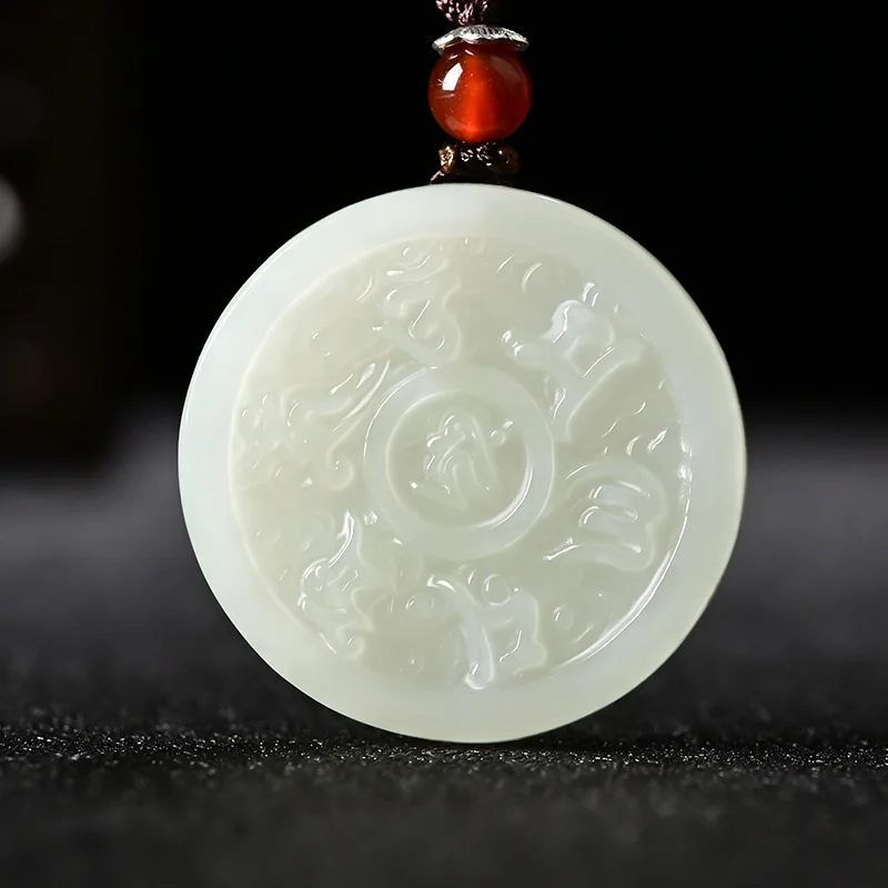 

Fine Jewelry Natural Hetian Nephrite Jade White Jade Six Character Proverbs Jade Pendant