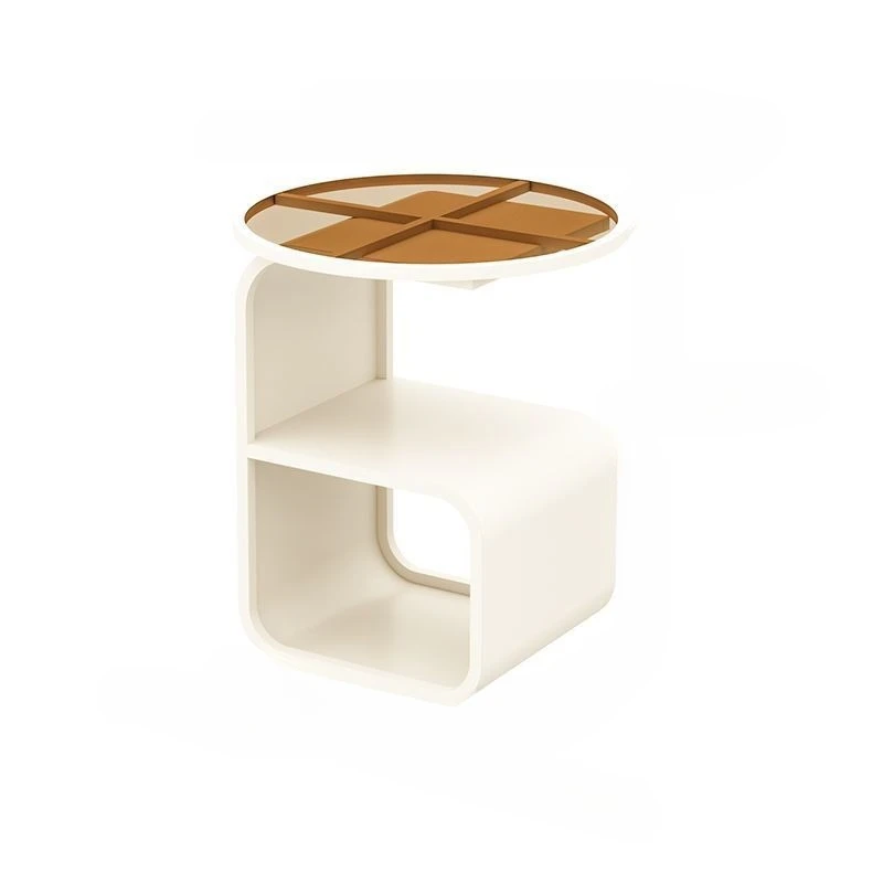

Simple modern round tempered glass sofa side table household living room wrought iron side cabinet small coffee table bedroom