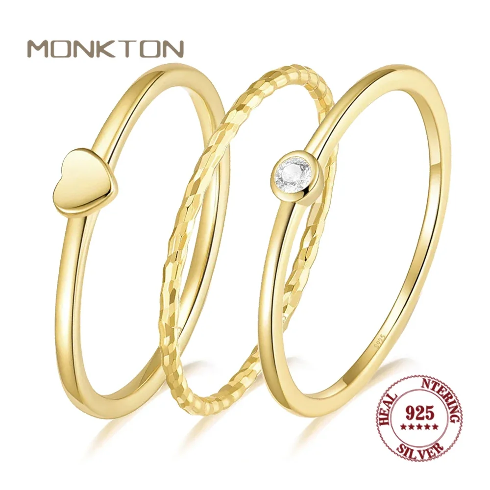 

Monkton 925 Sterling Silver Rings for Women Sweet Stackable Minimalist Heart CZ Gold Plated Rings Jewelry Gift Wedding Brands