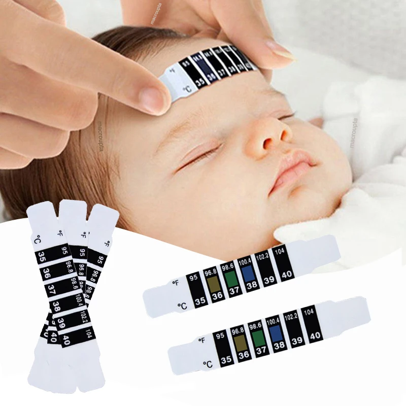 10Pcs Forehead Head Strip Thermometer Water Milk Thermometer Fever Body Baby Child Kid Test Temperature Sticker Baby Care