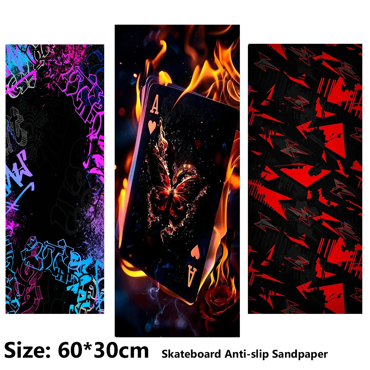 Electric Scooter Anti-slip Sticker Sandpaper Skateboard Grip Tape Sheet 60*30cm Textual Poker Geometric Patterns