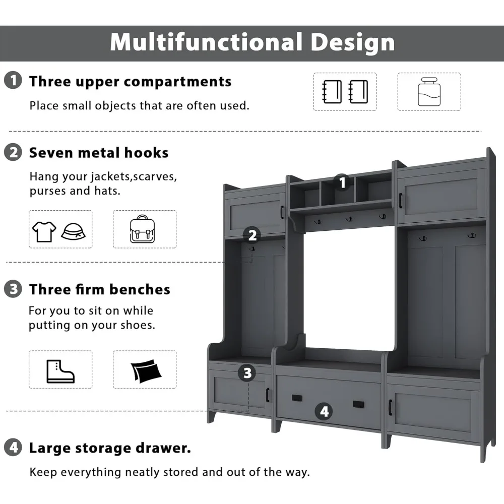 Hall Tree 4-in-1 Multiple Functions Hallway Coat Rack with 7 Hooks, Storage Drawer, Hallway Coat Rack Entryway Bench Coat Hanger