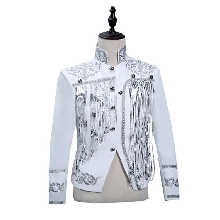 2025 Men's sequined fringed jacket, bar, singer, stage host, performance jacket