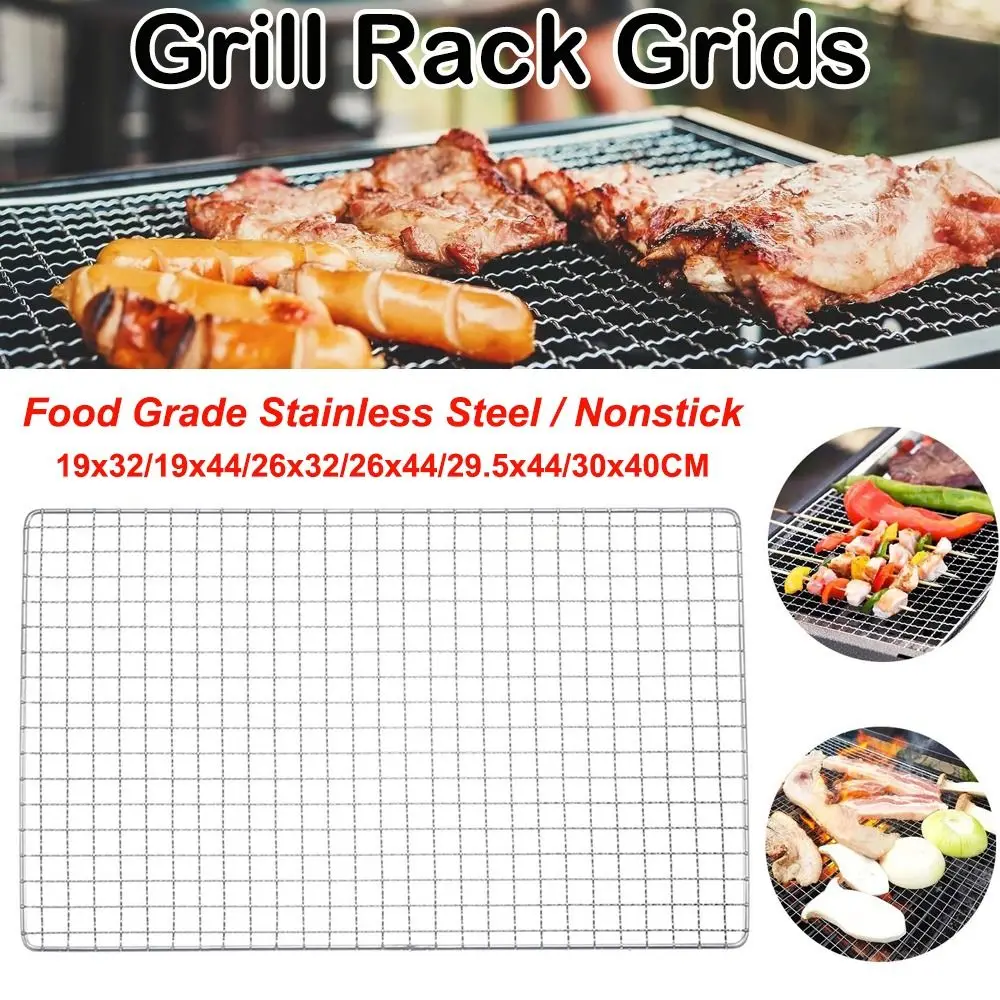 Stainless Steel Grill Rack Grids Reusable Nonstick BBQ Roasting Rack Rectangular Grill Grate Mesh Pads Outdoor Barbeque Oven