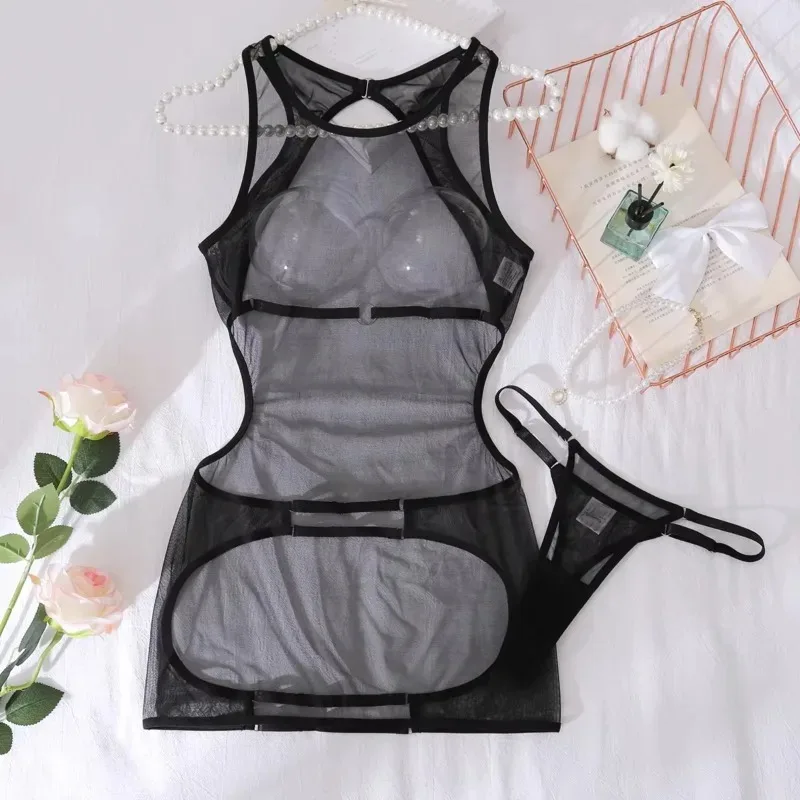Sexy Women's Exotic Dress Slim Fit Deep V Sleeveless Mini Dress Perspective Temptation Mesh Bodydolls Hot Sex Underwear Chemises - Image 6