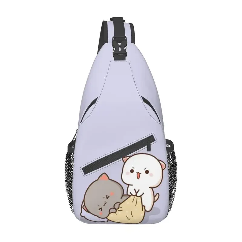 Peach And Goma Mochi Cat Wake Up Sling Chest Crossbody Bag Men Cool Shoulder Backpack for Hiking