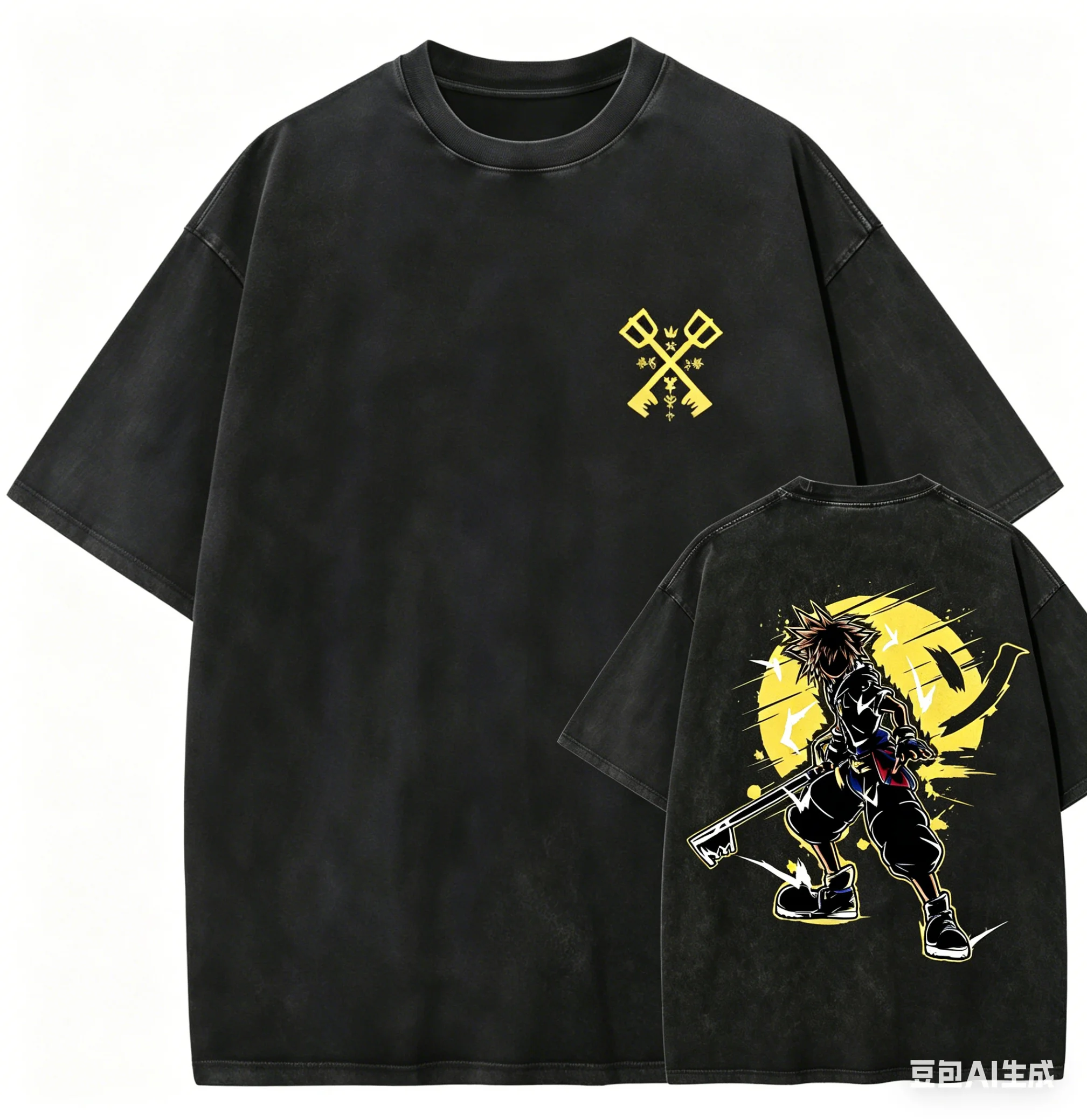 Camiseta lavada Kingdom Hearts Sora para amantes del anime, ropa para todo el año, ropa de alta calidad con personalidad, talla grande, unisex, producto popular