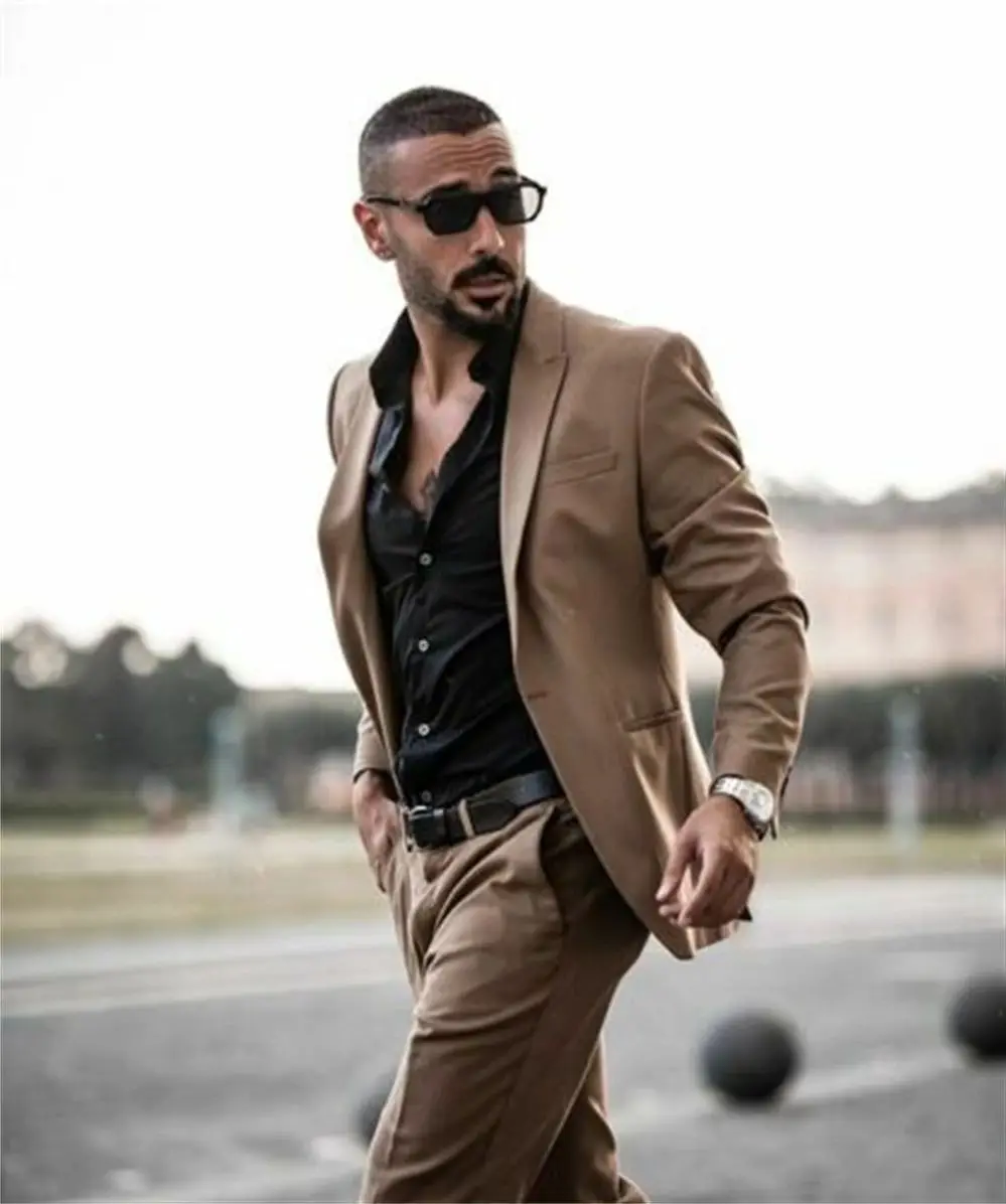 Brown 2024 Business Men Suits Slim Fit 2 Piece Male Fashion Jacket with Pants Wedding Tuxedo for Groom Dinner Party Costume