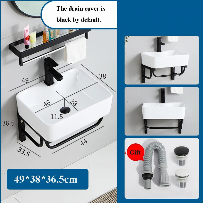 Mini Ceramic Washbasin Wall-mounted Bathroom Sink Cabinet Combination Hand Wash Basin Washroom Wall-hanging Sinks With Bracket