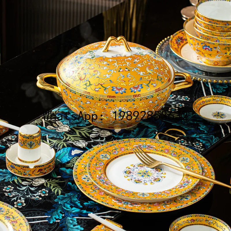 

Xl tableware suitchinoiserie enamel palace style bone china bowl plate dish combination complete set