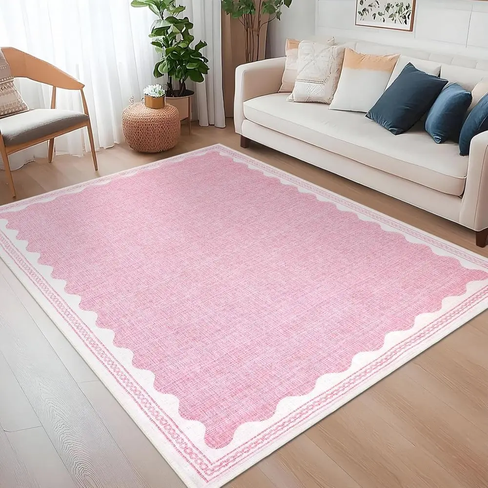4x6 Pink Scalloped Area Rug for Entryway, Bedroom, or Living Room - Washable and Non-Slip