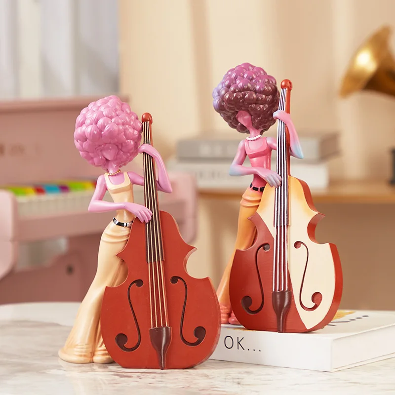 Nordische Harz-Violinmädchen-Skulptur Ornamente für Wohnzimmer, Veranda, Weinschrank, TV-Schrank Mädchen-Statue Einrichtungsgegenstände Geburtstagsgeschenke