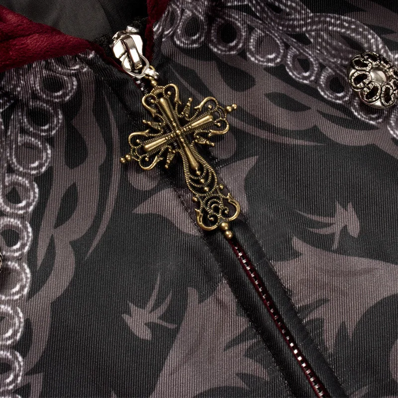 Cappotto Lungo da Uomo Stile Medievale Retrò Punk, Vestibilità su Misura, in Velluto Ricamato con Bottone Singolo