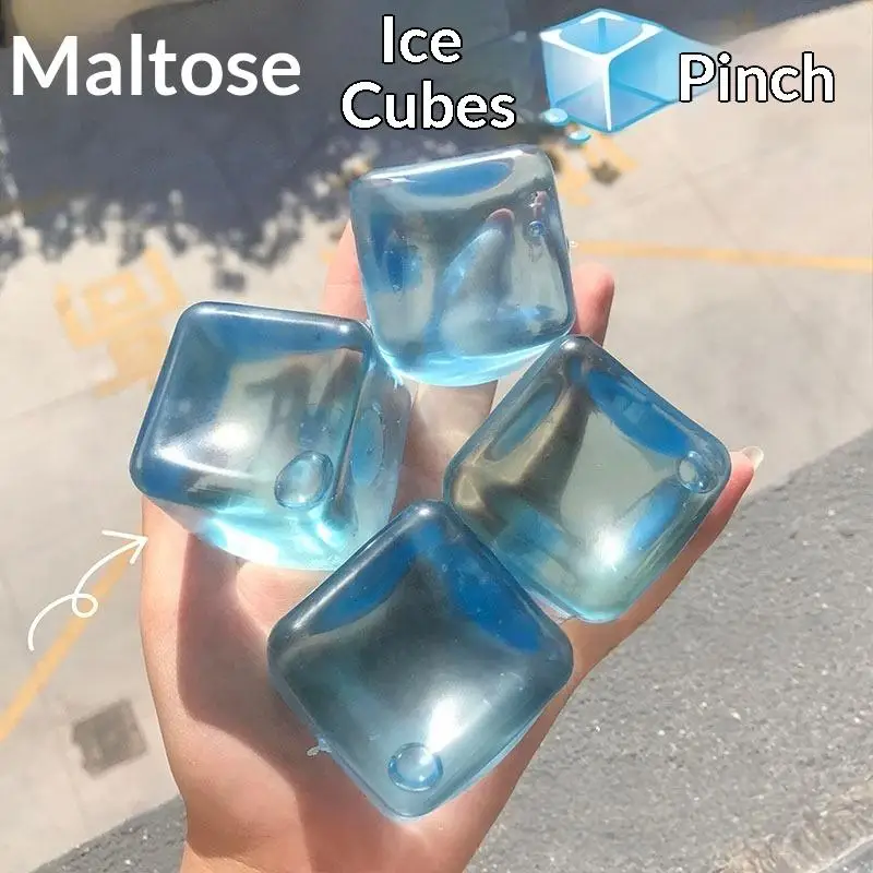 Clear Blue Malt Syrup Ice Cube Squeeze Toy Soft Bouncy Stress Relief Kids Adults Fidget Play Slow Rebound Squeeze Toys