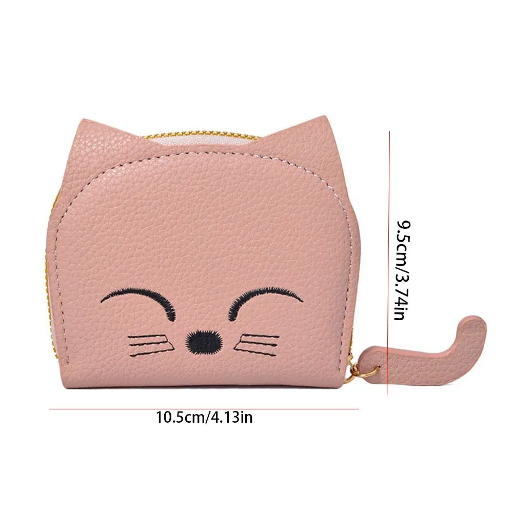 Tas kartu kulit PU elegan kucing lucu ritsleting tempat kartu hewan dompet koin saku kartu wanita